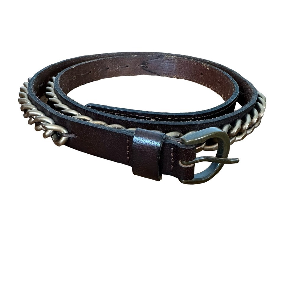 Banana Republic women's medium leather belt metal chain detail neutral classic